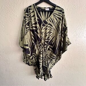 Olive & Black Printed Women's Swim Coverup Tunic